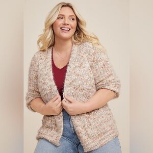 MAURICES NWT 2X Popo Shimmer Cardigan in Tan Blush Combo • Glitter Neutral Cream